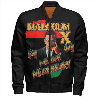 Afro Malcolm X Sleeve Zip Bomber Jacket Quotes Dates and Black History Activist Theme TS04 main image 1