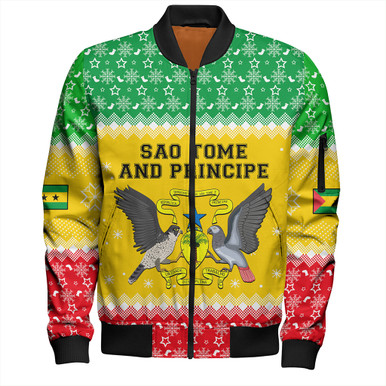 Sao Tome and Principe National Emblem Sleeve Zip Bomber Jacket Green Yellow Flag Pattern TS04