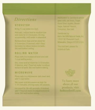 Bob's Red Mill GF Apple Cinnamon Instant Oatmeal Packets