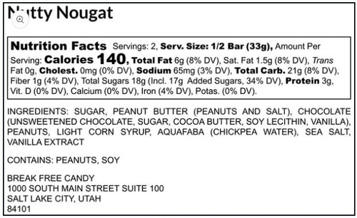 Break Free Candy GF Nutty Nougat Candy Bar