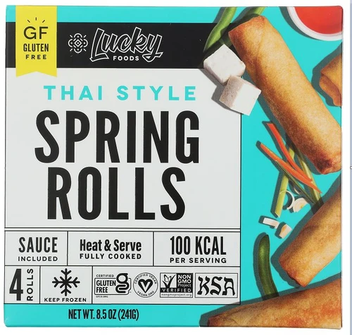 Lucky Foods Vegan Thai Style Spring Rolls with Sweet & Sour Sauce (FROZEN)