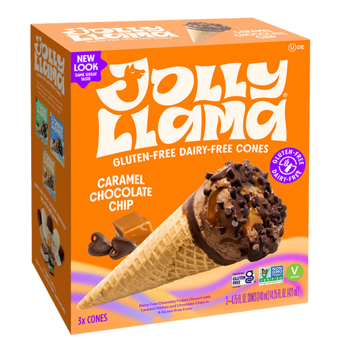 Jolly Llama Vegan Caramel Chocolate Chip Cones | FROZEN | The