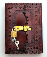 Embossed and Stitched Leather Journal with Lock and Key 5x7"