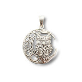 Owl in Moon Pendant w/Pentacle .925 Silver