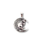 Cat in Moon w/Pentacle Pendant .925 Silver