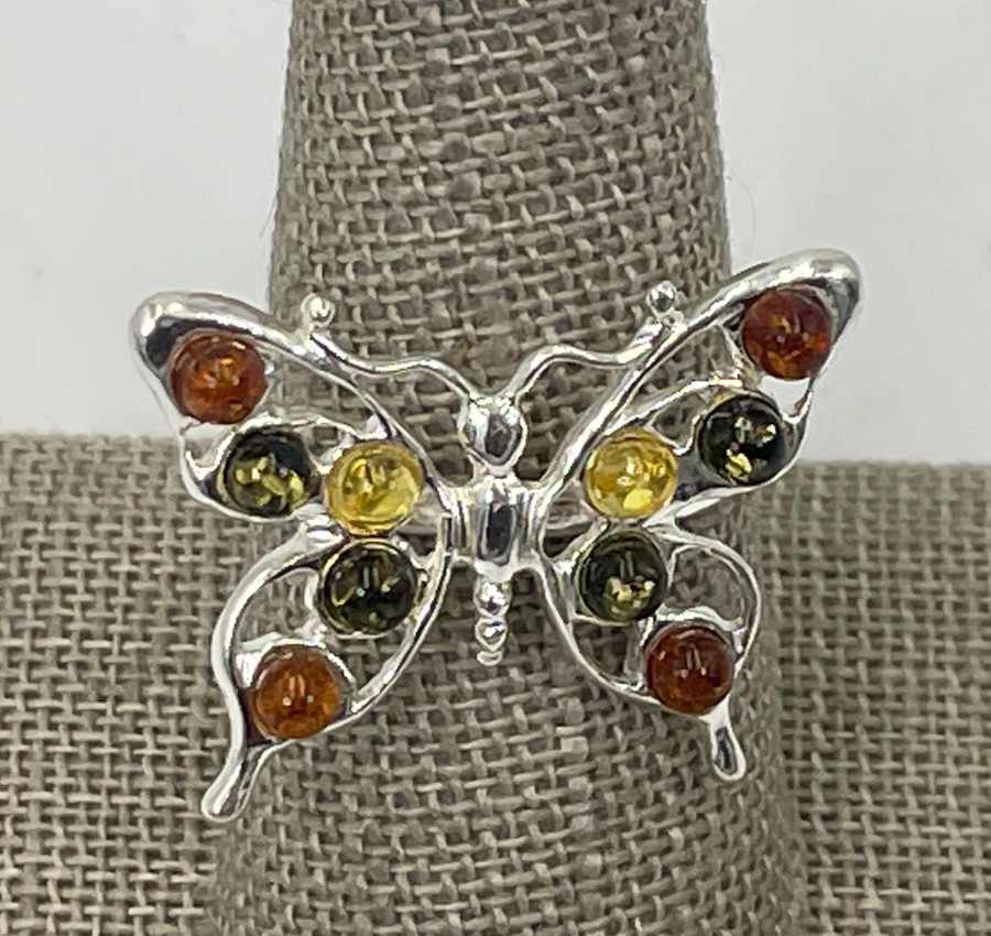 Amber Butterfly Ring .925 Silver
