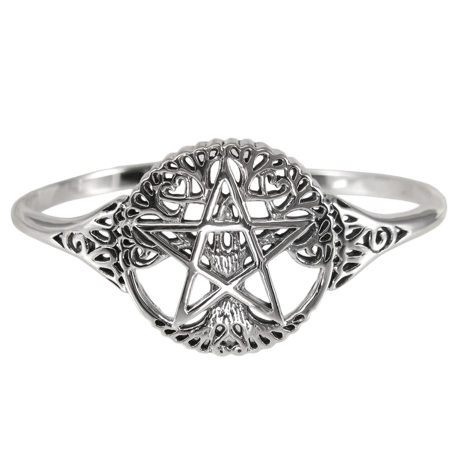 Tree of Life Pentacle Cuff Bracelet .925 Silver