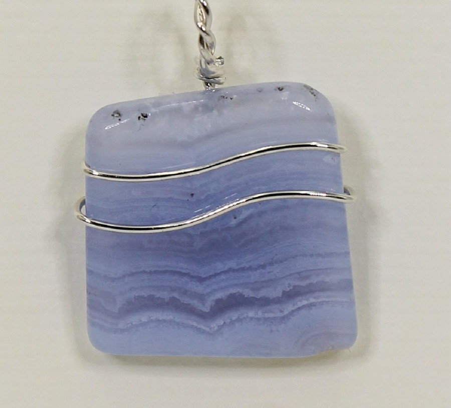 Blue Lace Agate Pendant .925 Silver (CC)