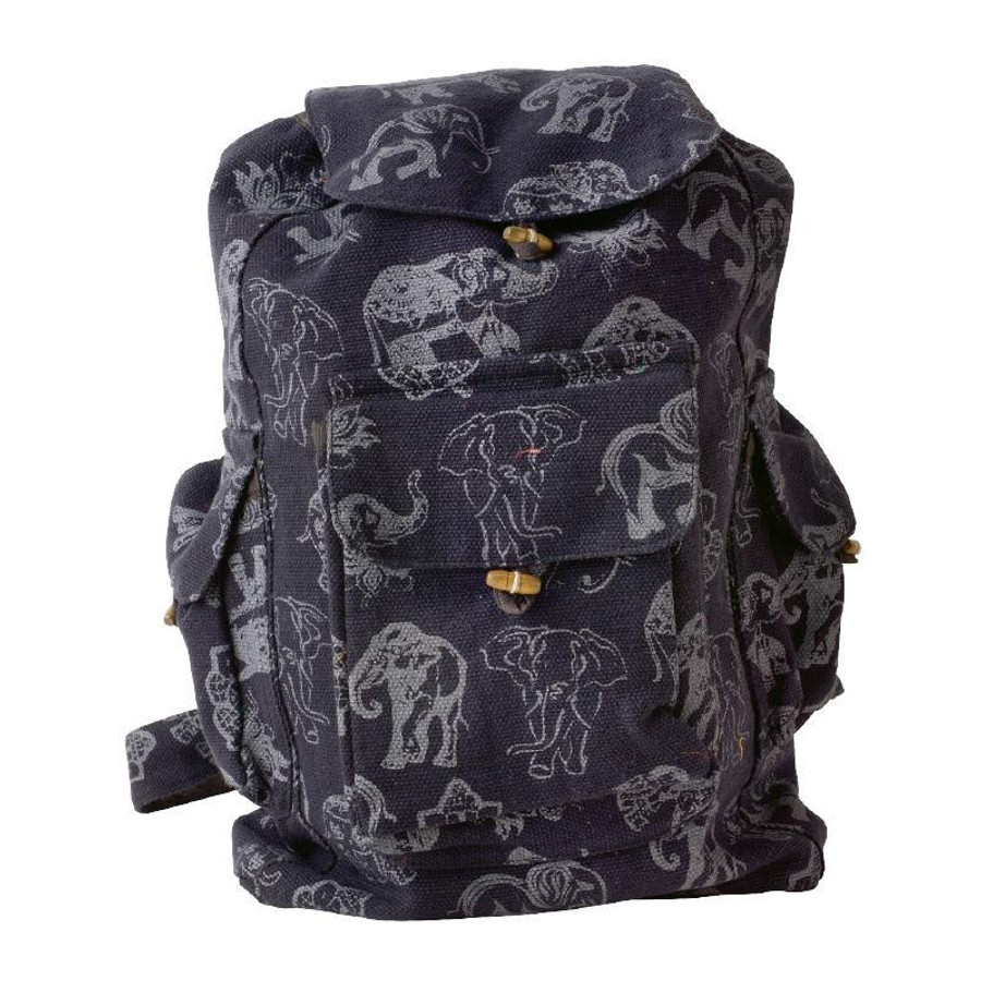 Black Backpack with White Elephants