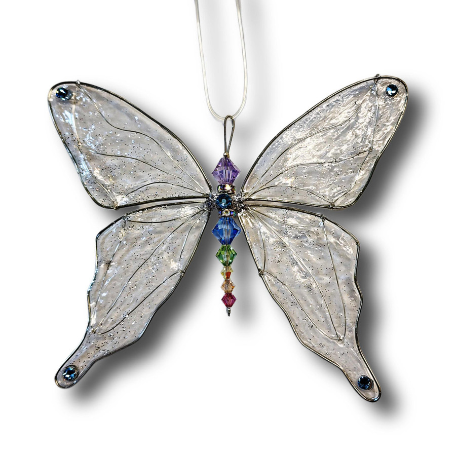 Butterfly Suncatcher Silver Tones Light Rainbow Large