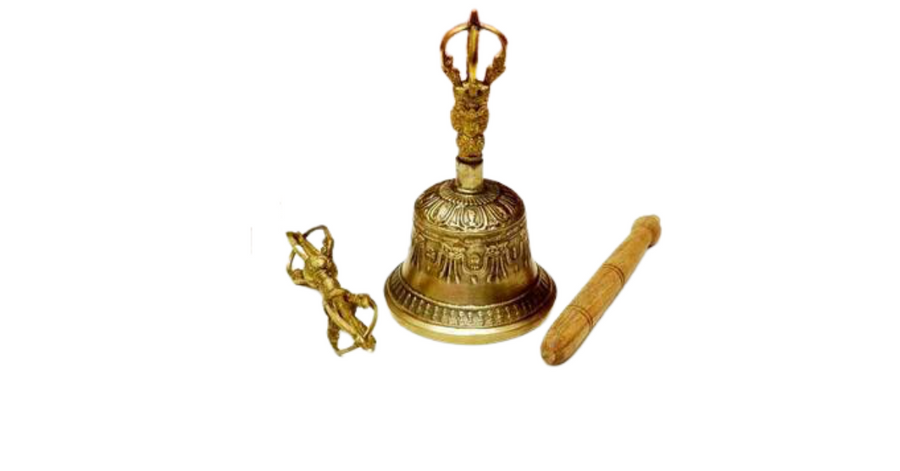 Brass Tibetan Bell with Dorje, 8"