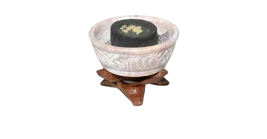 Stone Charcoal Burner with Wood Stand