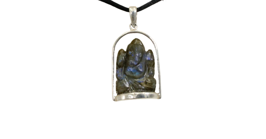 Labradorite Ganesh Pendant .925 Silver