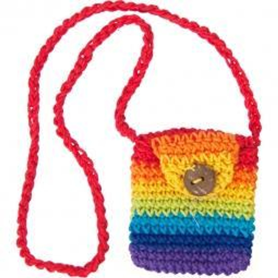 Rainbow Crocheted Cotton Crystal Pouch with Coconut Button