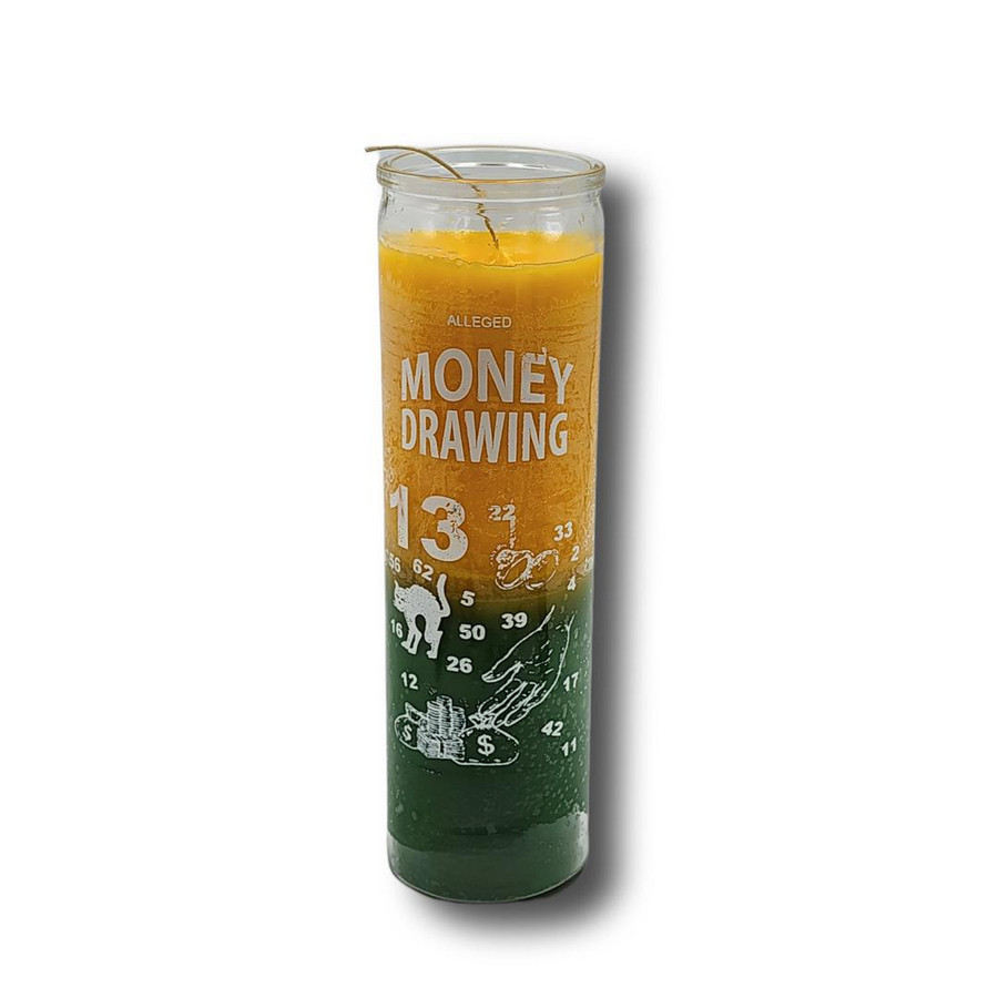 Money Drawing 2Color GO/GR 7 Day Vigil Candles 8", 470 ml