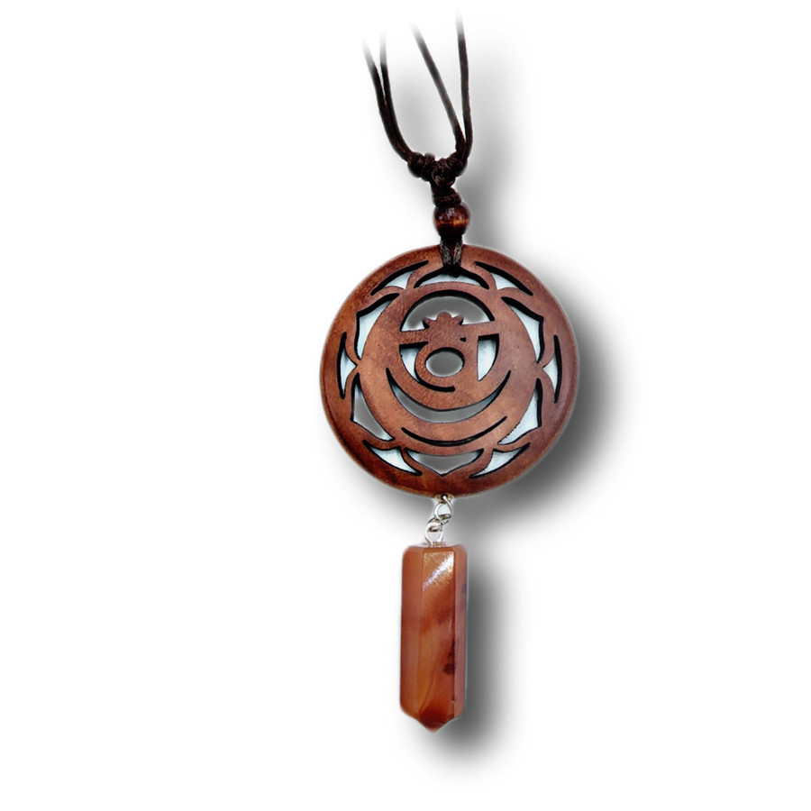Wood Chakra Necklace w/ Stone