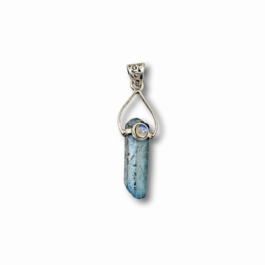 Aqua Aura w/ Labradorite Pendant .925 Silver 2" (NP)