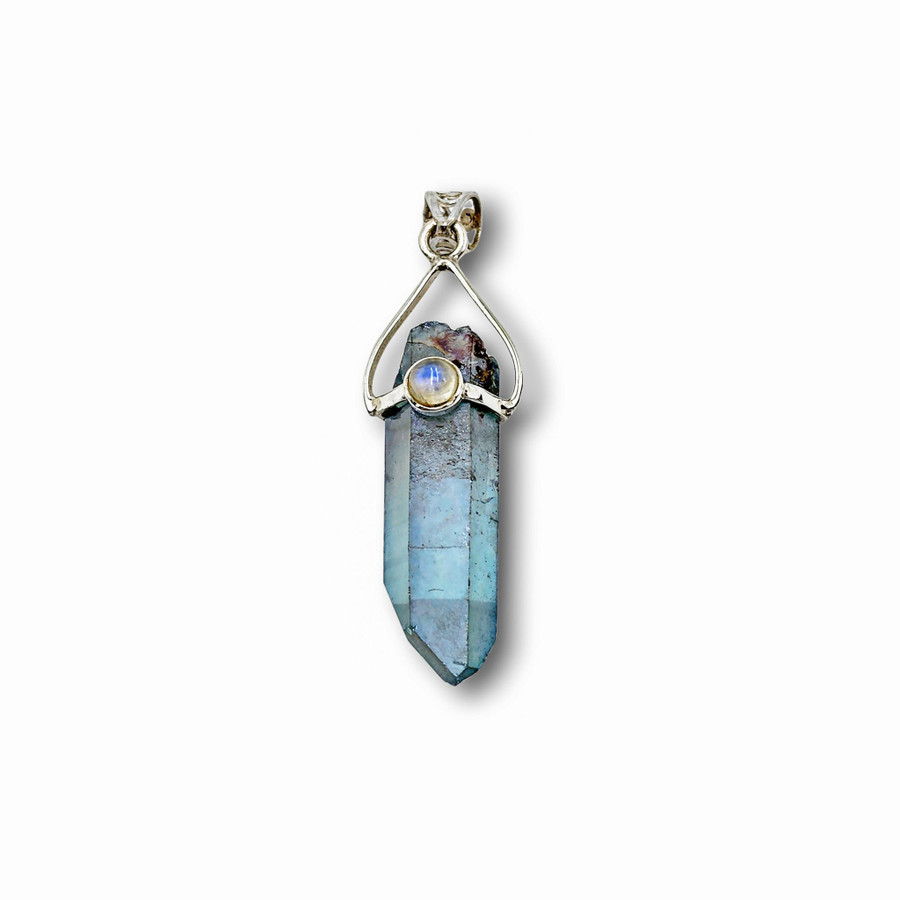 Aqua Aura w/ Labradorite Pendant .925 Silver 2.5" (NP)