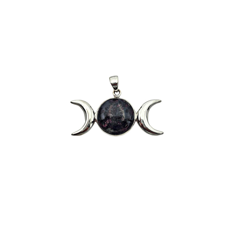 Garnet Triple Moon Pendant .925 Silver 1.25"