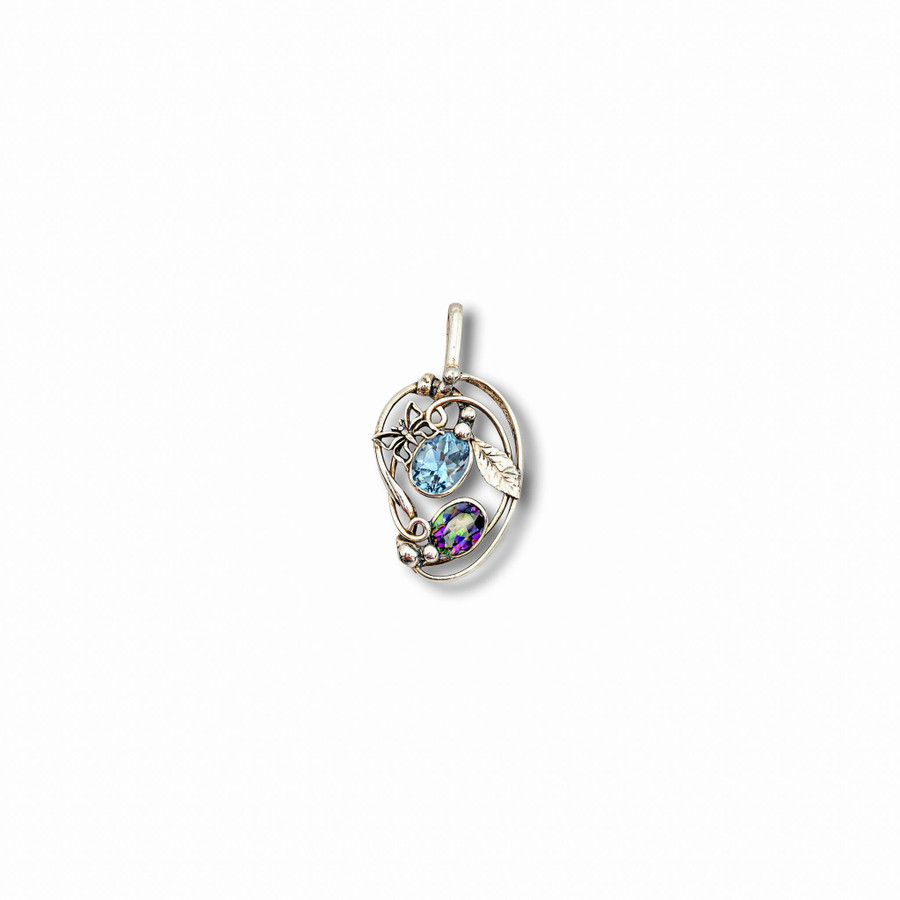 Blue Topaz and Mystic Topaz Pendant .925 Silver