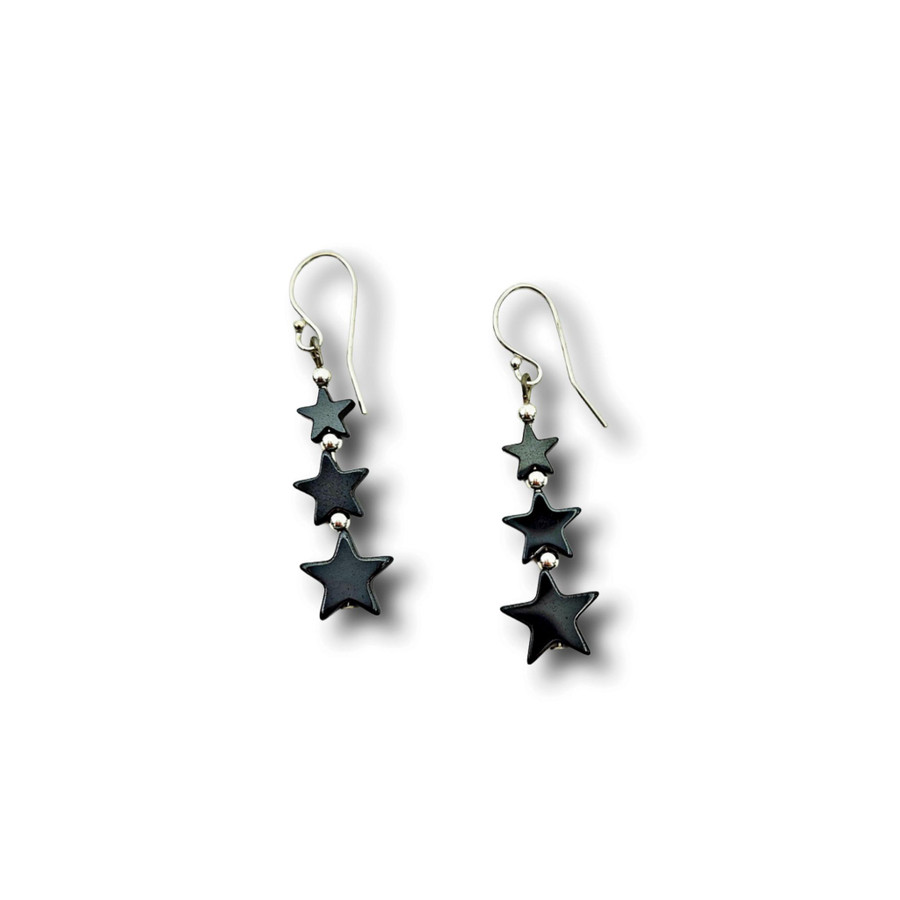 Hematite Triple Star Earrings
