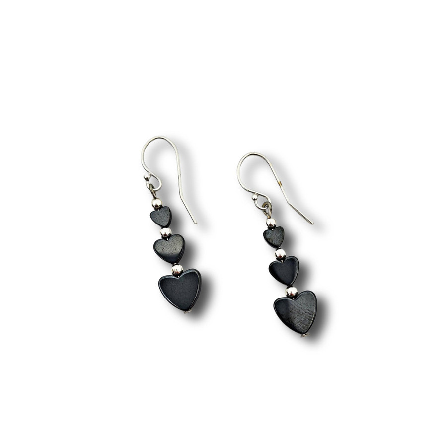 Hematite Triple Heart Earrings