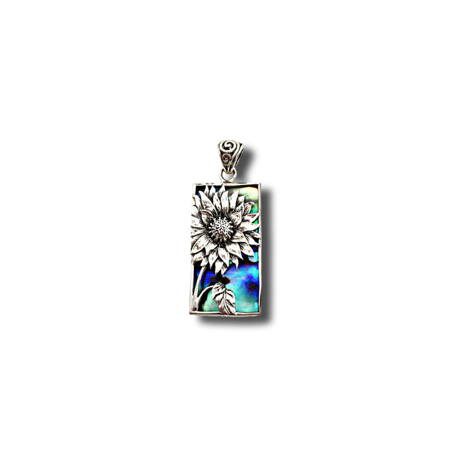 Sterling Silver Sunflower Pendant with Abalone