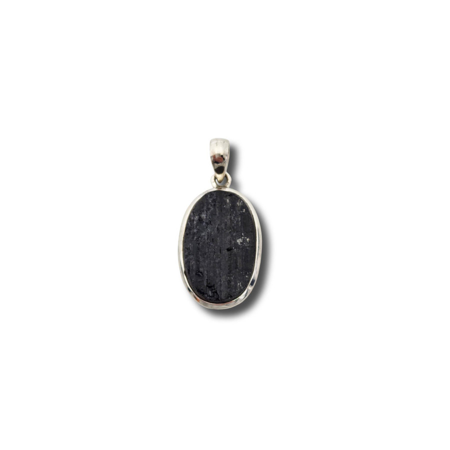 Black Tourmaline Pendant .925 Silver 1.5" (ON1)