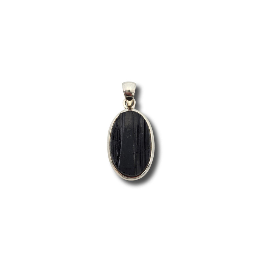 Black Tourmaline Pendant .925 Silver 1.25" (ON1)