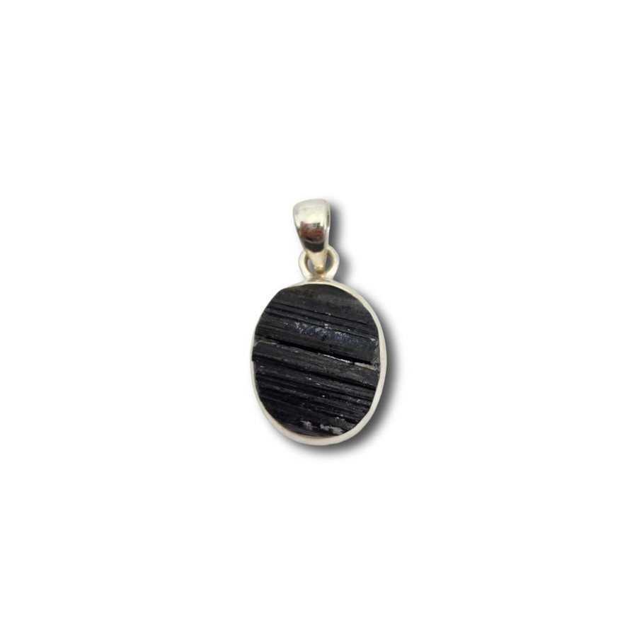 Black Tourmaline Pendant .925 Silver 1.25" (ON)