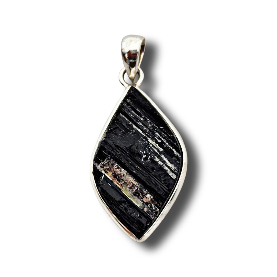 Black Tourmaline Pendant .925 Silver 1.75" (MN)