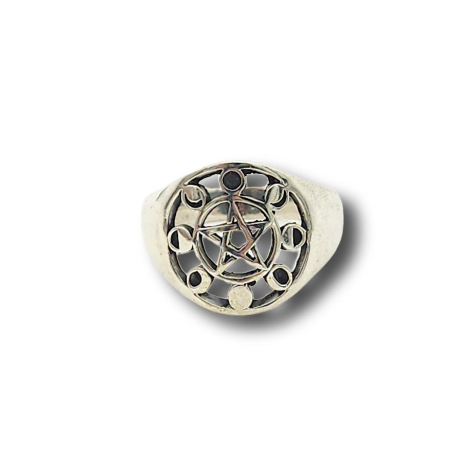 Pentacle Ring w/Moon Phases .925 Silver