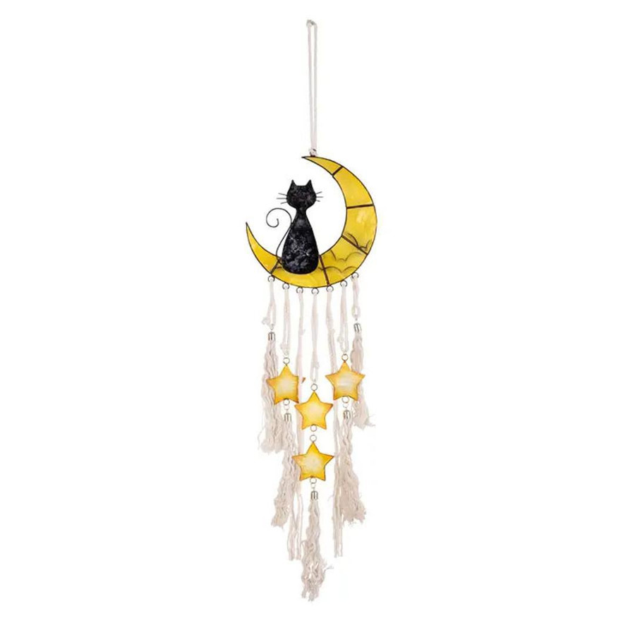 MACRAMÉ & CAPIZ CHIME CAT IN MOON CHIME