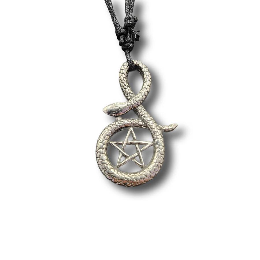 Snake w/Pentagram Pewter Necklace