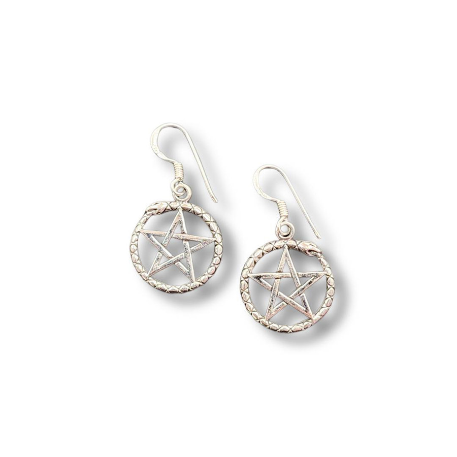 Pentagram w/Ouroboros Dangle Earrings .925 Silver