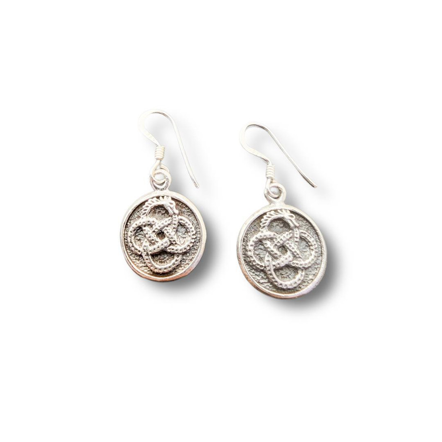 Ouroboros Shield Dangle Earrings .925 Silver