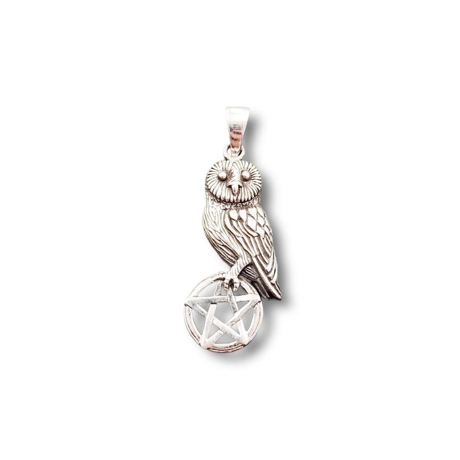 Owl on Pentacle Pendant .925 Silver