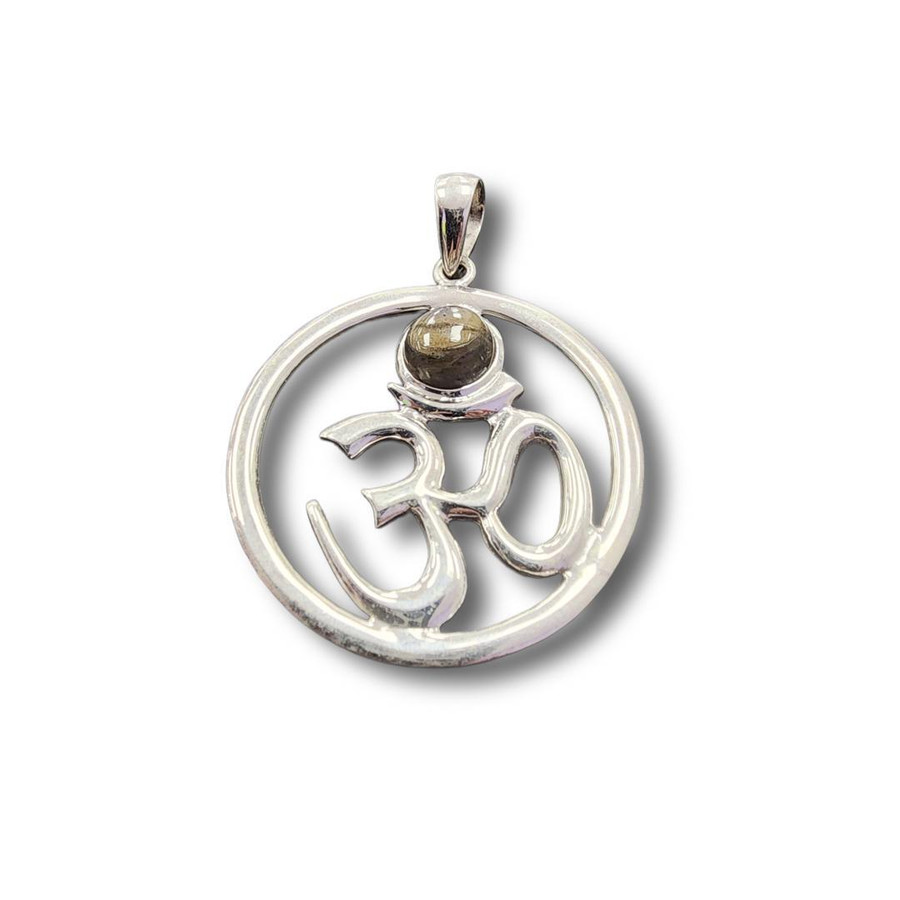 Om Pendant w/Labradorite Stone .925 Silver