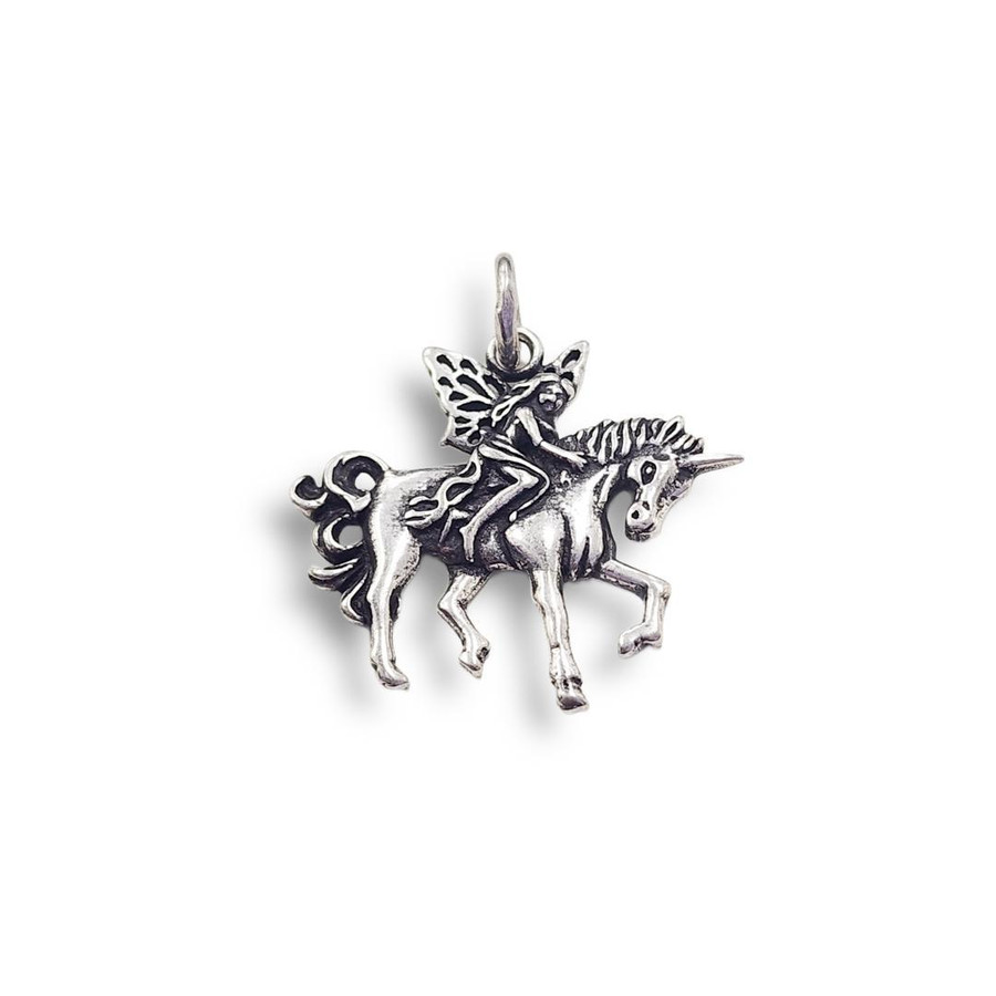 Fairy on Unicorn Pendant .925 Silver