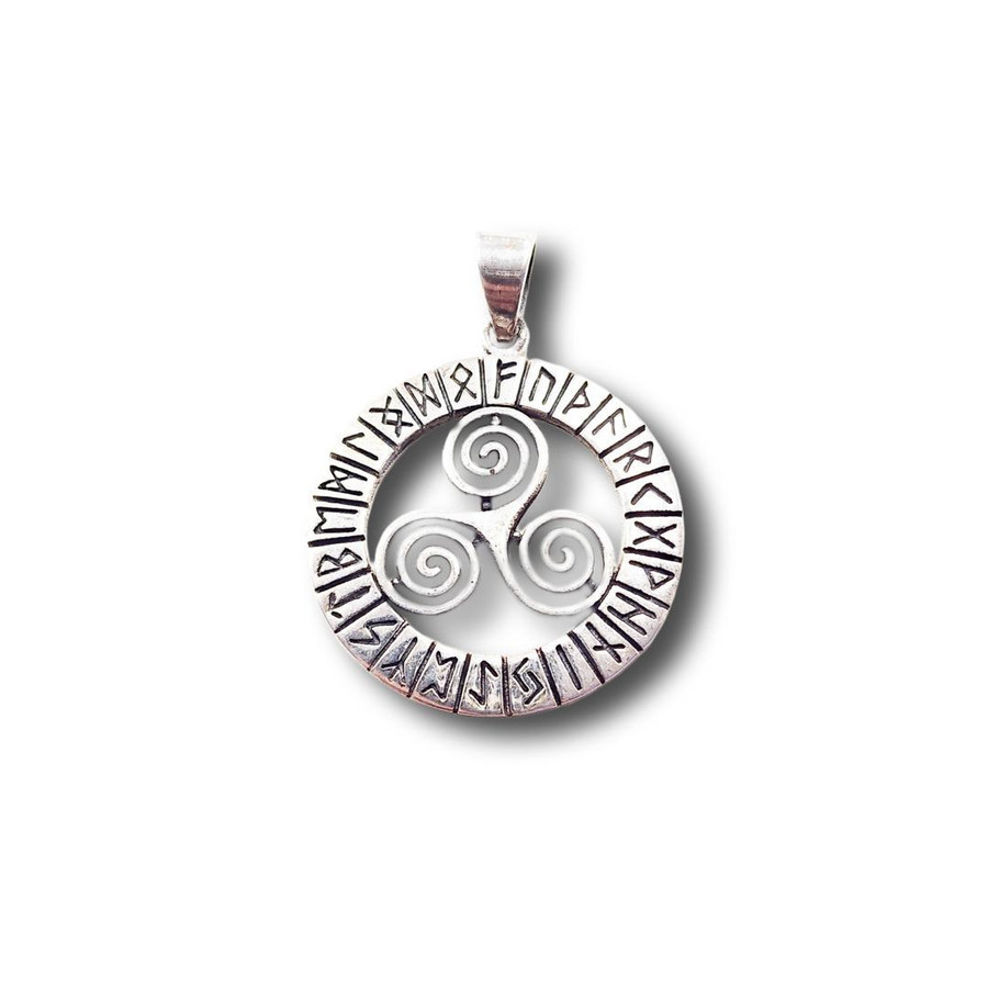 Triskele w/Runes Pendant .925 Silver