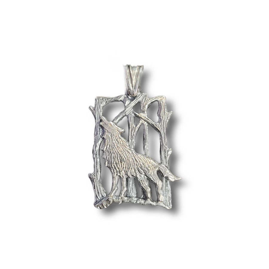 Wolf in Forest Pendant .925 Silver