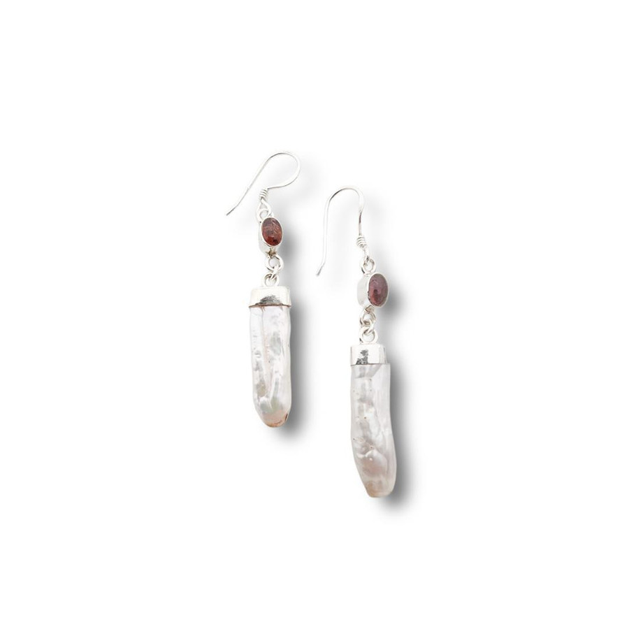 Pearl w/Garnet Earrings .925 Silver (S4)