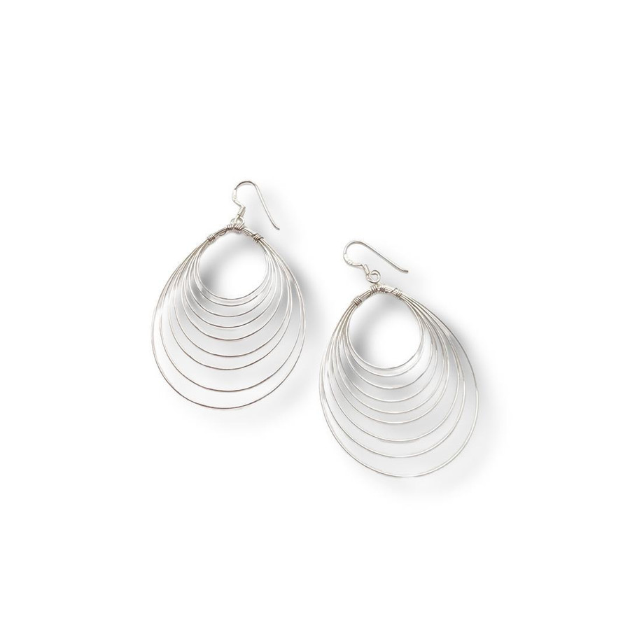 Multi Layer Round Hoop Dangle Earrings .925 Silver (S1)