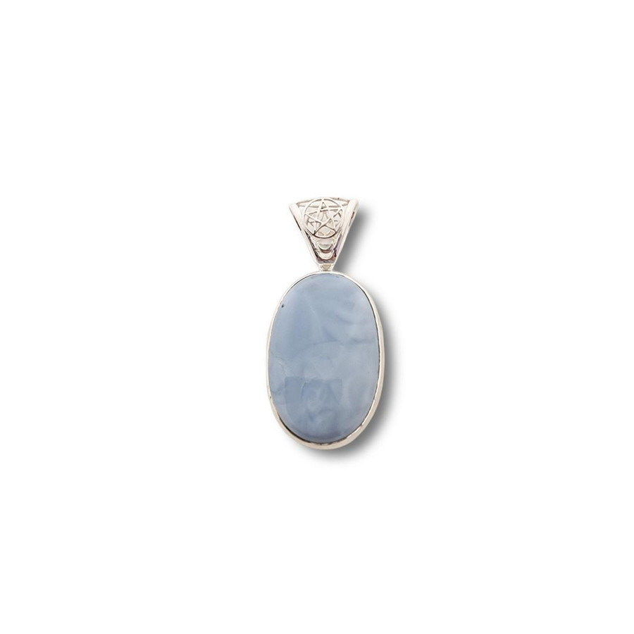 Blue Opal Pendant w/Pentacle and Crescent Moon .925 Silver