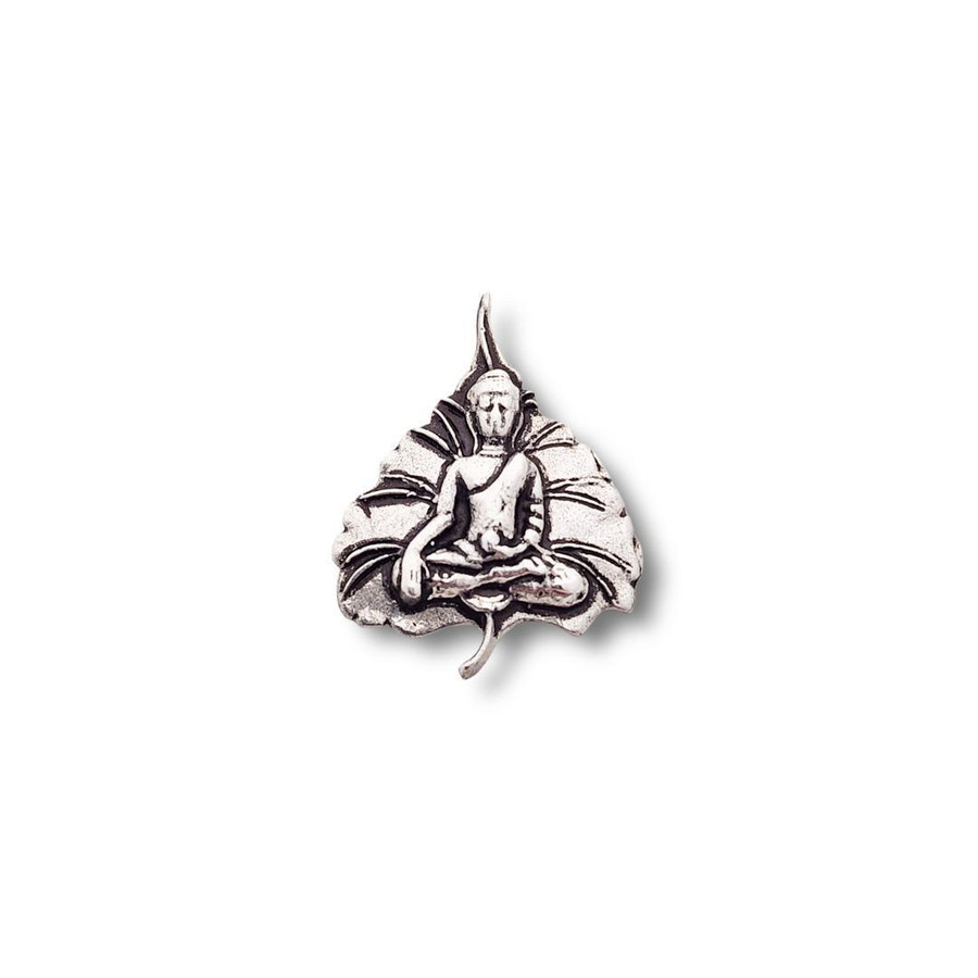 Buddha on Bodhi Leaf Pendant .925 Silver