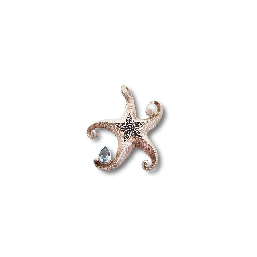 Dancing Starfish Pendant w/Pearl & Blue Topaz .925 Silver