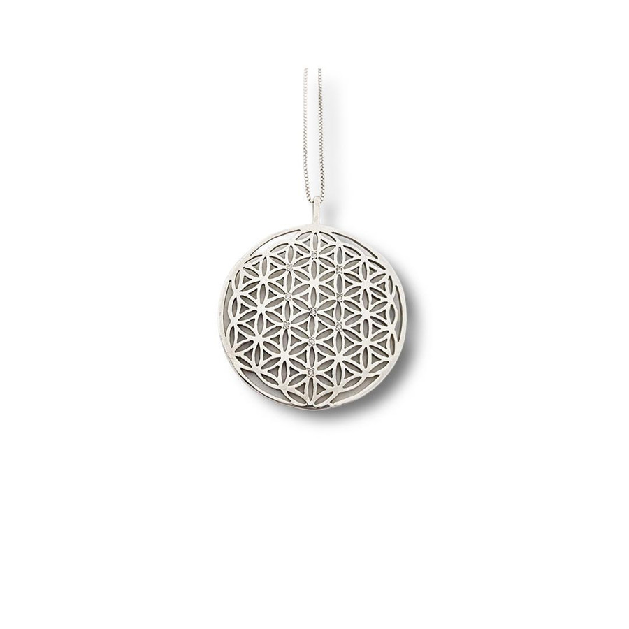 Flower of Life Necklace w/Diamonds  .925 Silver