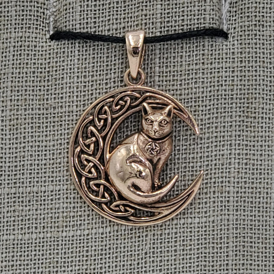 Cat on Moon Pendant 1.5" - Bronze