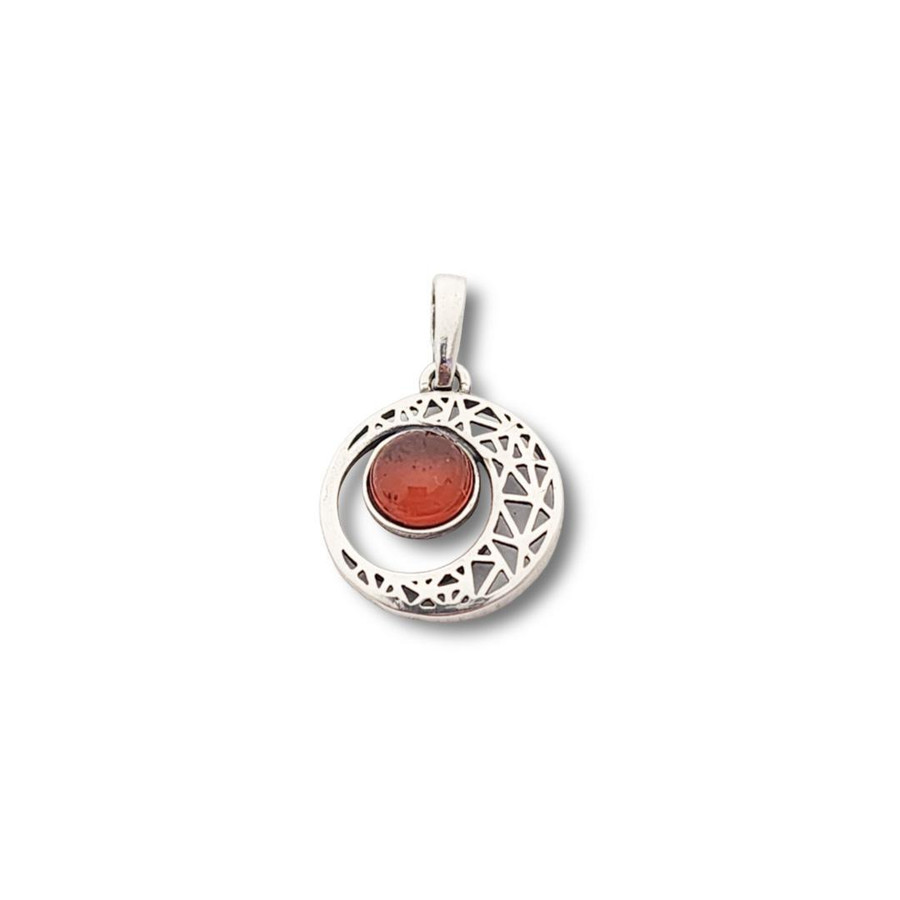 Baltic Amber Crescent Moon Pendant .925 Silver