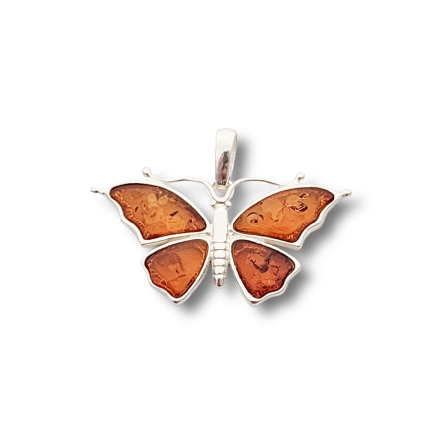 Baltic Amber Butterfly Pendant .925 Silver